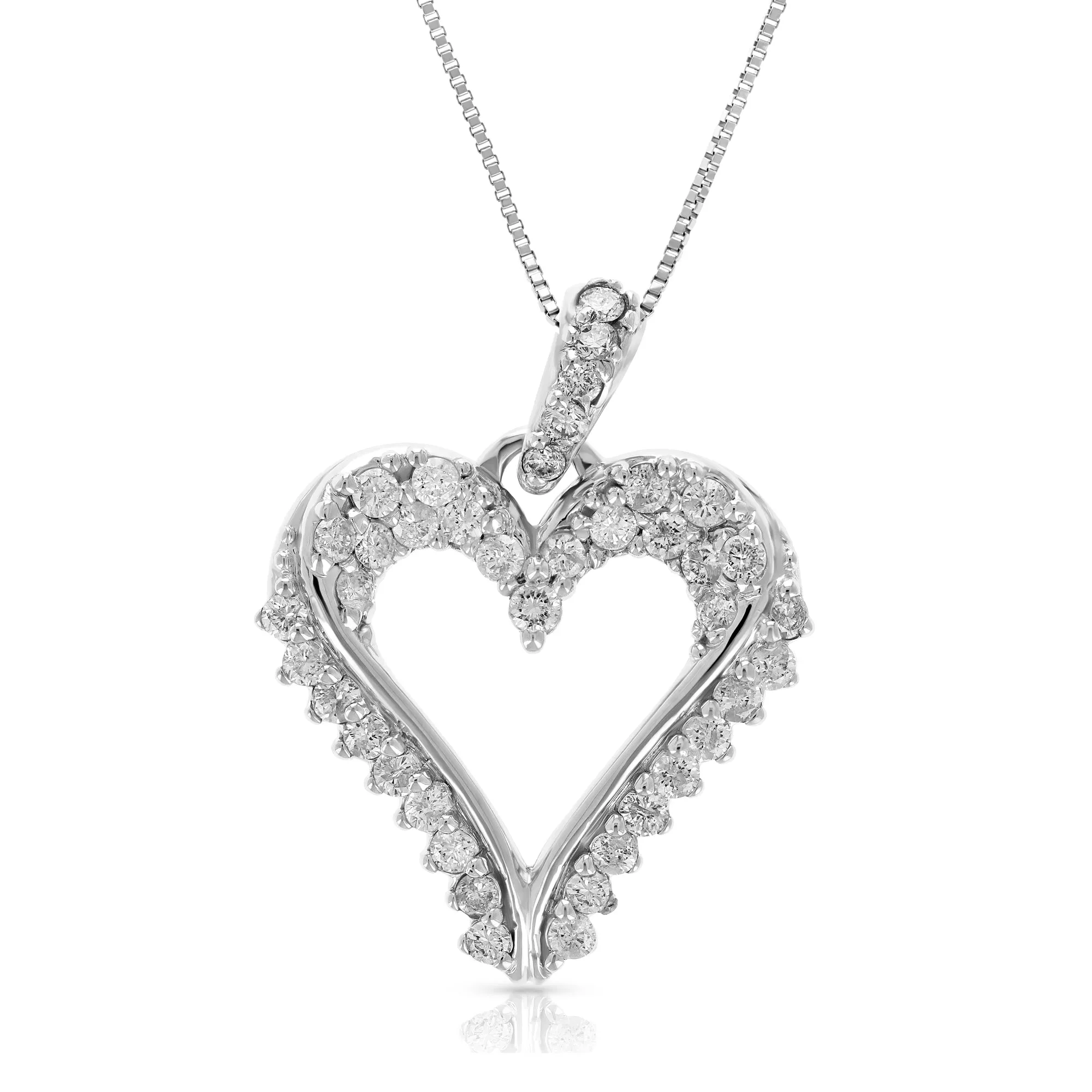 0.80 cttw Diamond Heart Pendant Necklace 14K White Gold with 18 Inch Chain