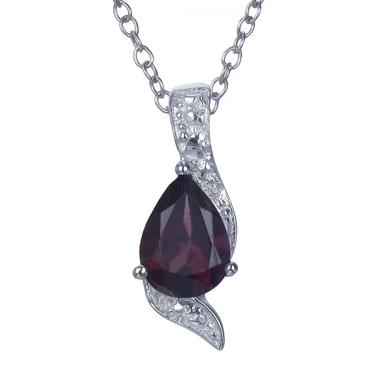 0.90 cttw Garnet Pendant Necklace .925 Sterling Silver With Rhodium 8x6 MM Pear