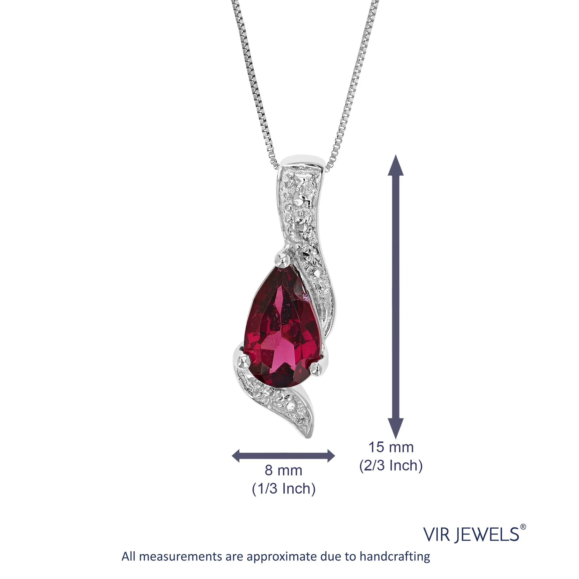 0.90 cttw Garnet Pendant Necklace .925 Sterling Silver With Rhodium 8x6 MM Pear