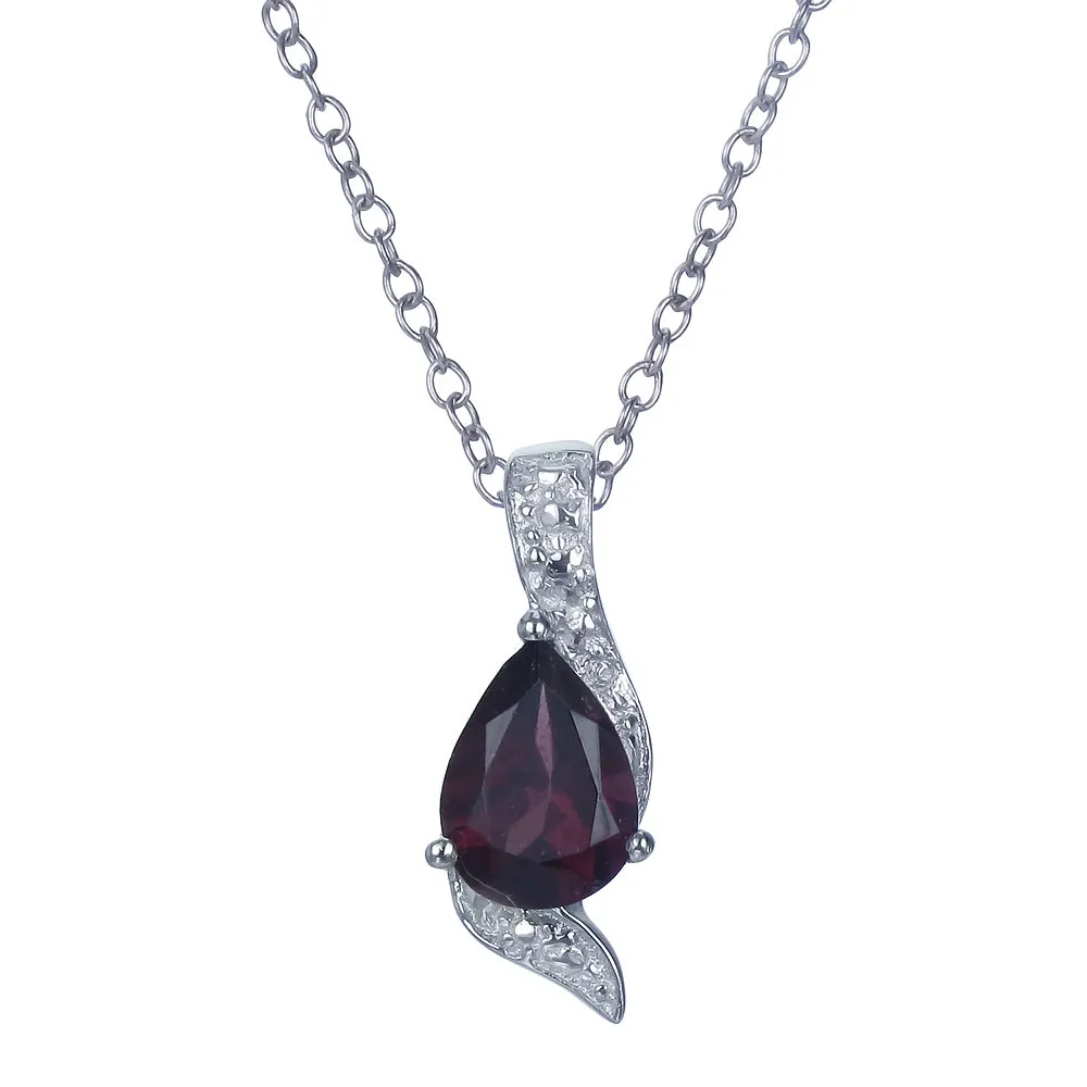 0.90 cttw Garnet Pendant Necklace .925 Sterling Silver With Rhodium 8x6 MM Pear