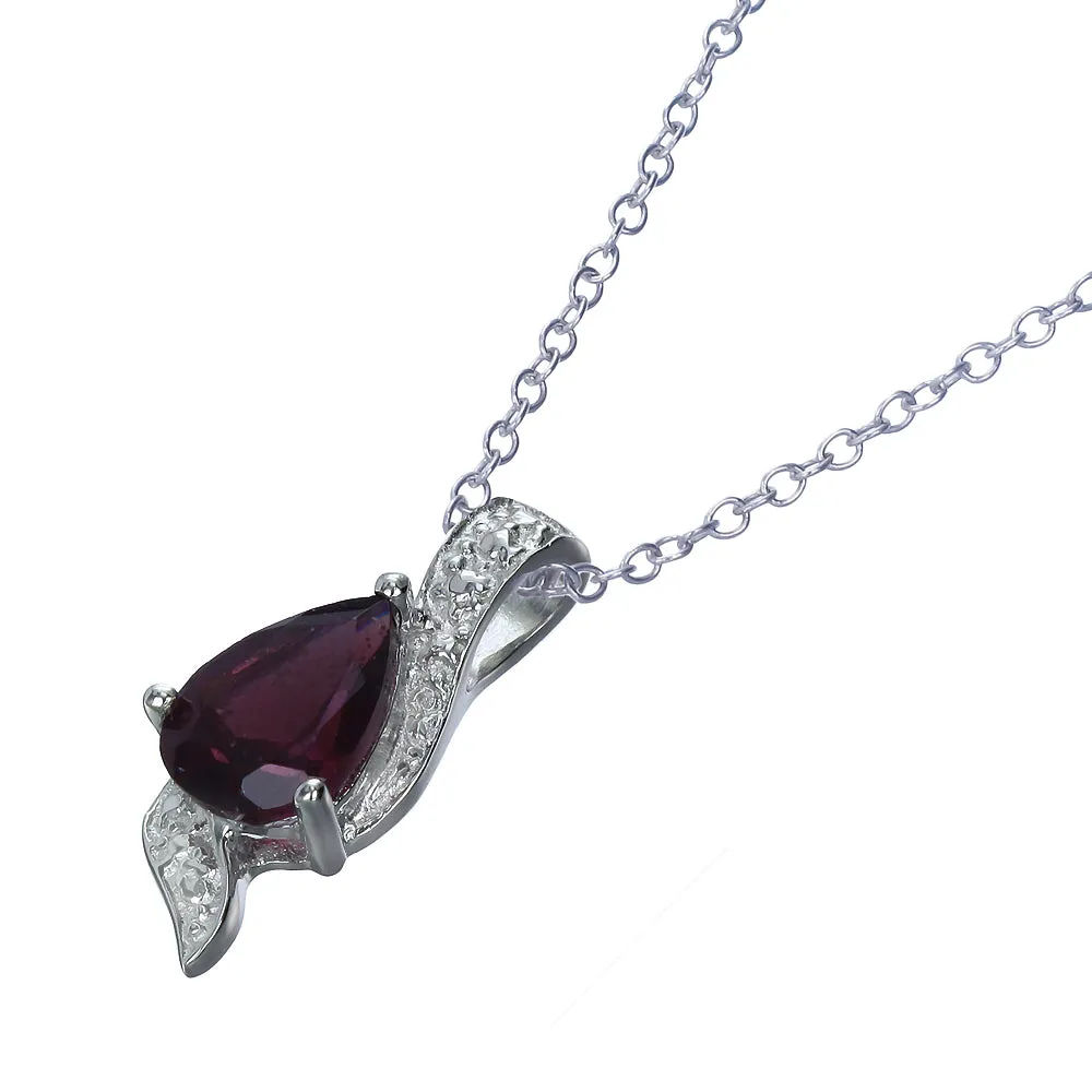 0.90 cttw Garnet Pendant Necklace .925 Sterling Silver With Rhodium 8x6 MM Pear