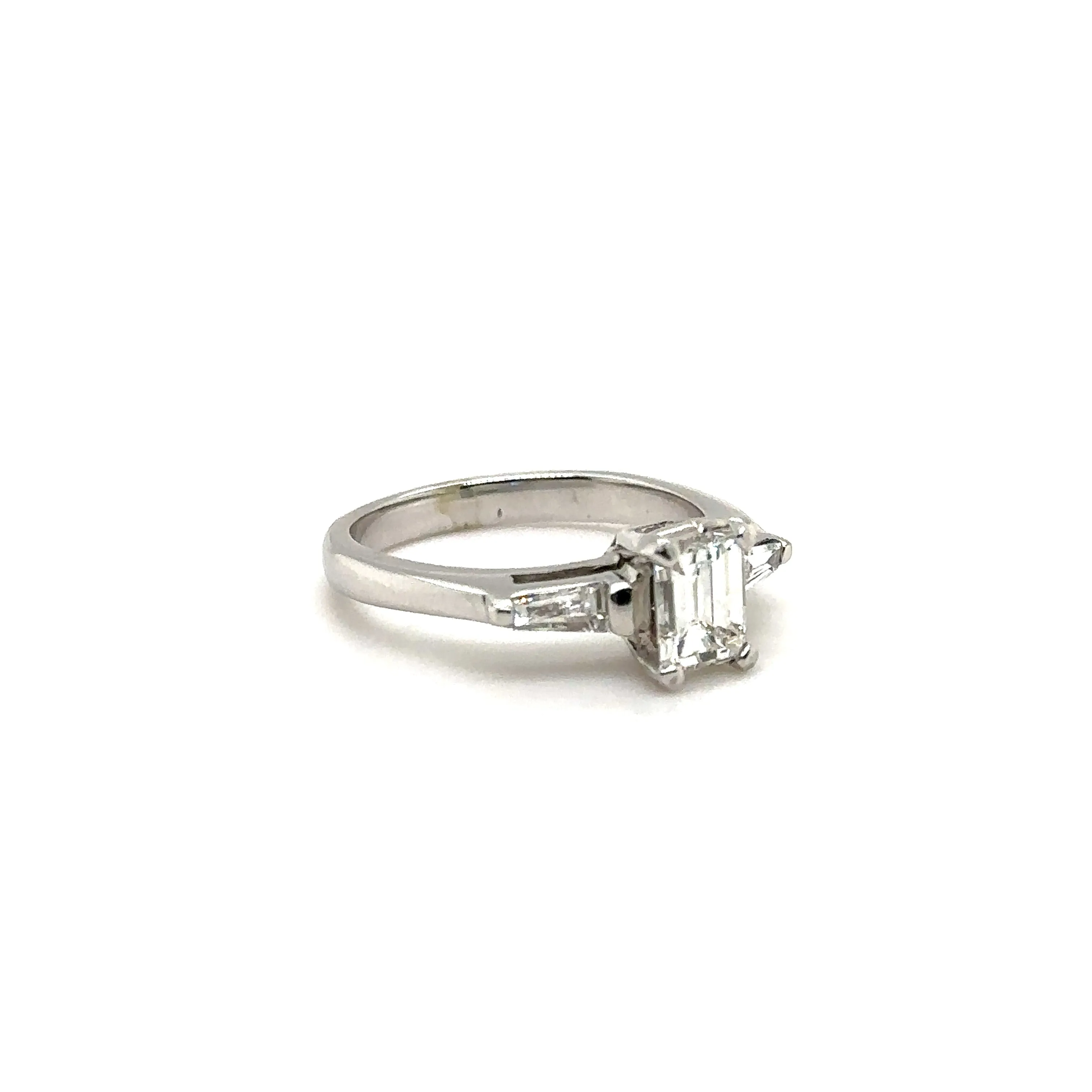 1.02ctw Emerald Cut & Tapered Baguettes Engagement Ring