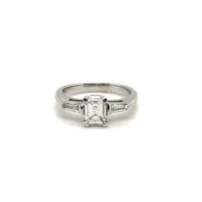 1.02ctw Emerald Cut & Tapered Baguettes Engagement Ring