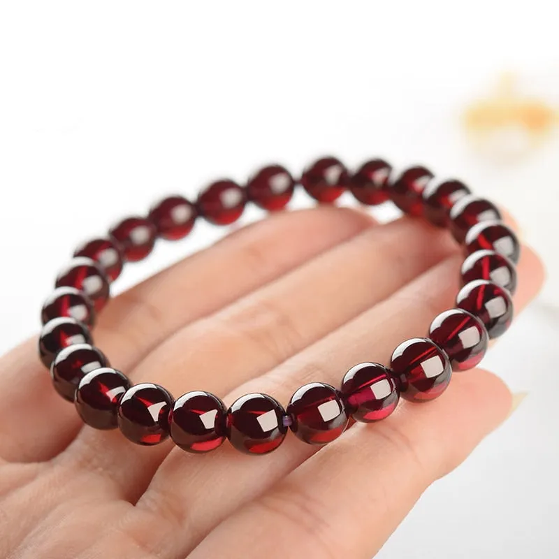 10mm Natural Wine Red Garnet Bead Bracelet 8.25