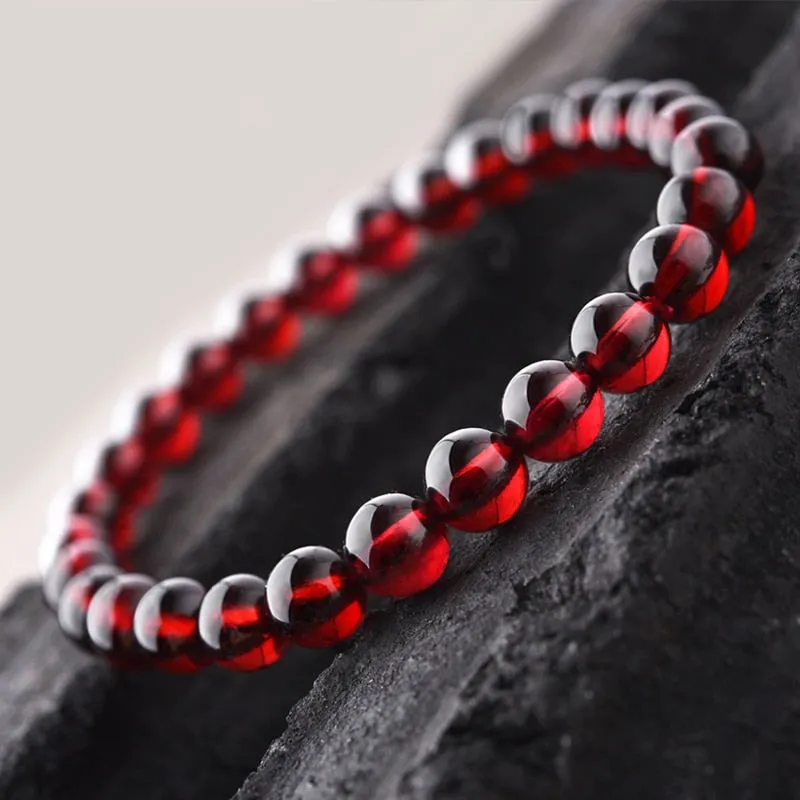 10mm Natural Wine Red Garnet Bead Bracelet 8.25