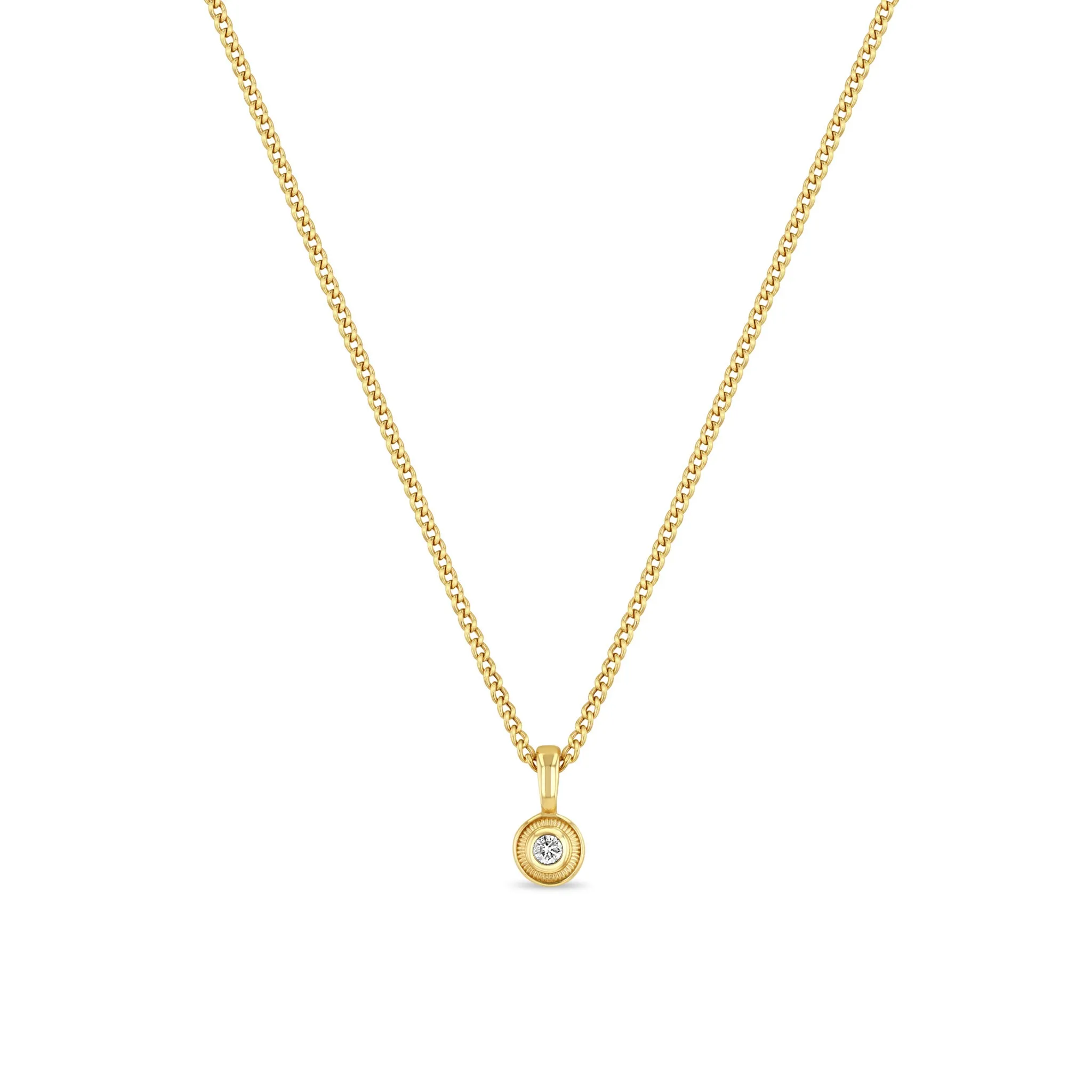 14k Fluted Bezel Diamond Pendant Necklace