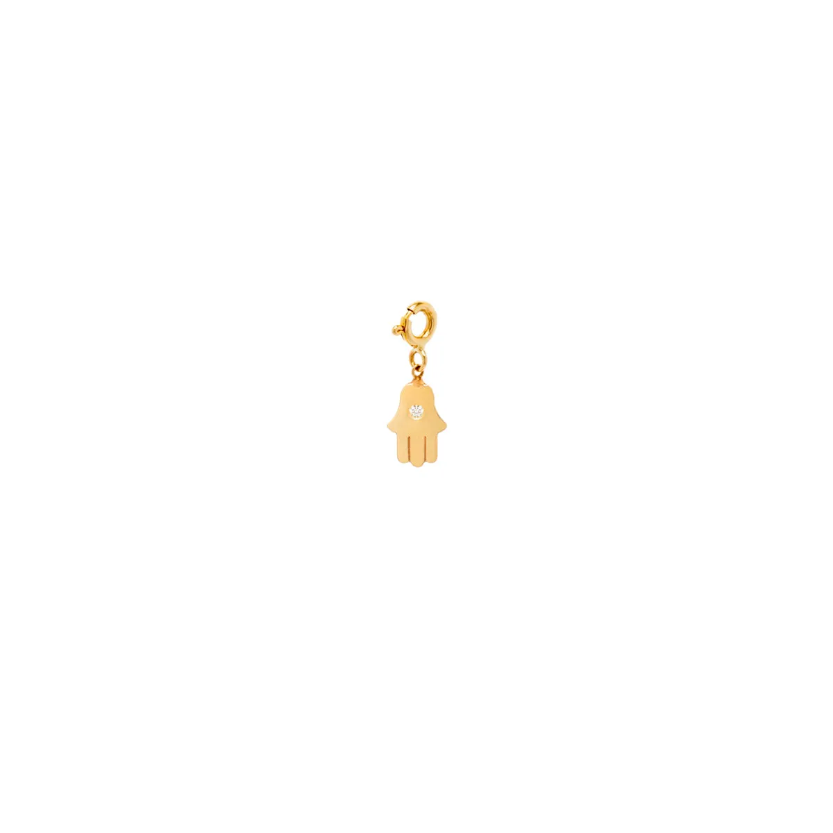 14k midi bitty diamond hamsa charm pendant with spring ring