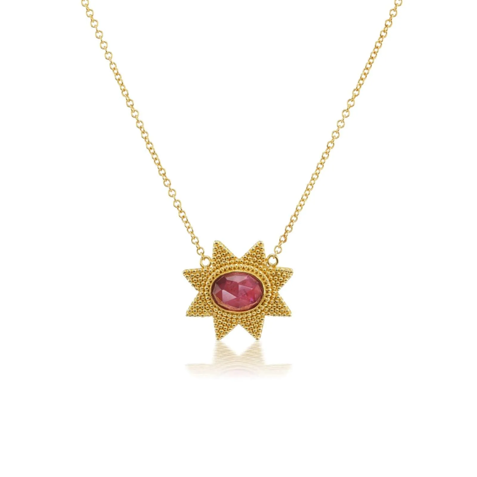 18K Yellow Gold Pink Tourmaline Star Necklace