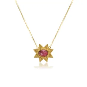 18K Yellow Gold Pink Tourmaline Star Necklace