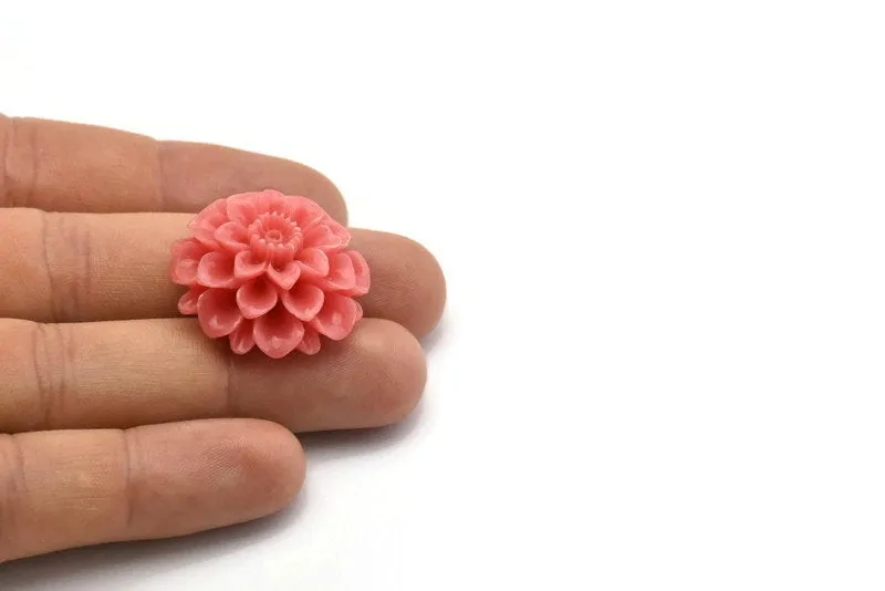 2 Pcs Coral Pink 30 Mm Chrysanthemum Cabochon T008