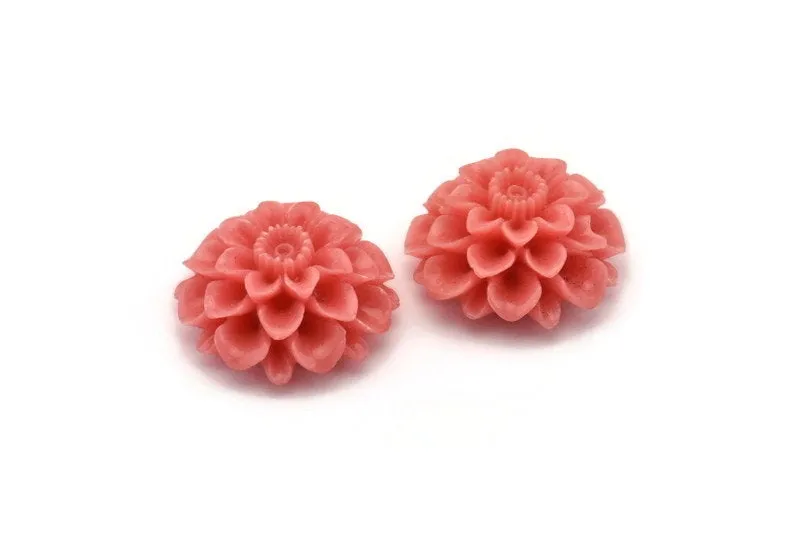 2 Pcs Coral Pink 30 Mm Chrysanthemum Cabochon T008