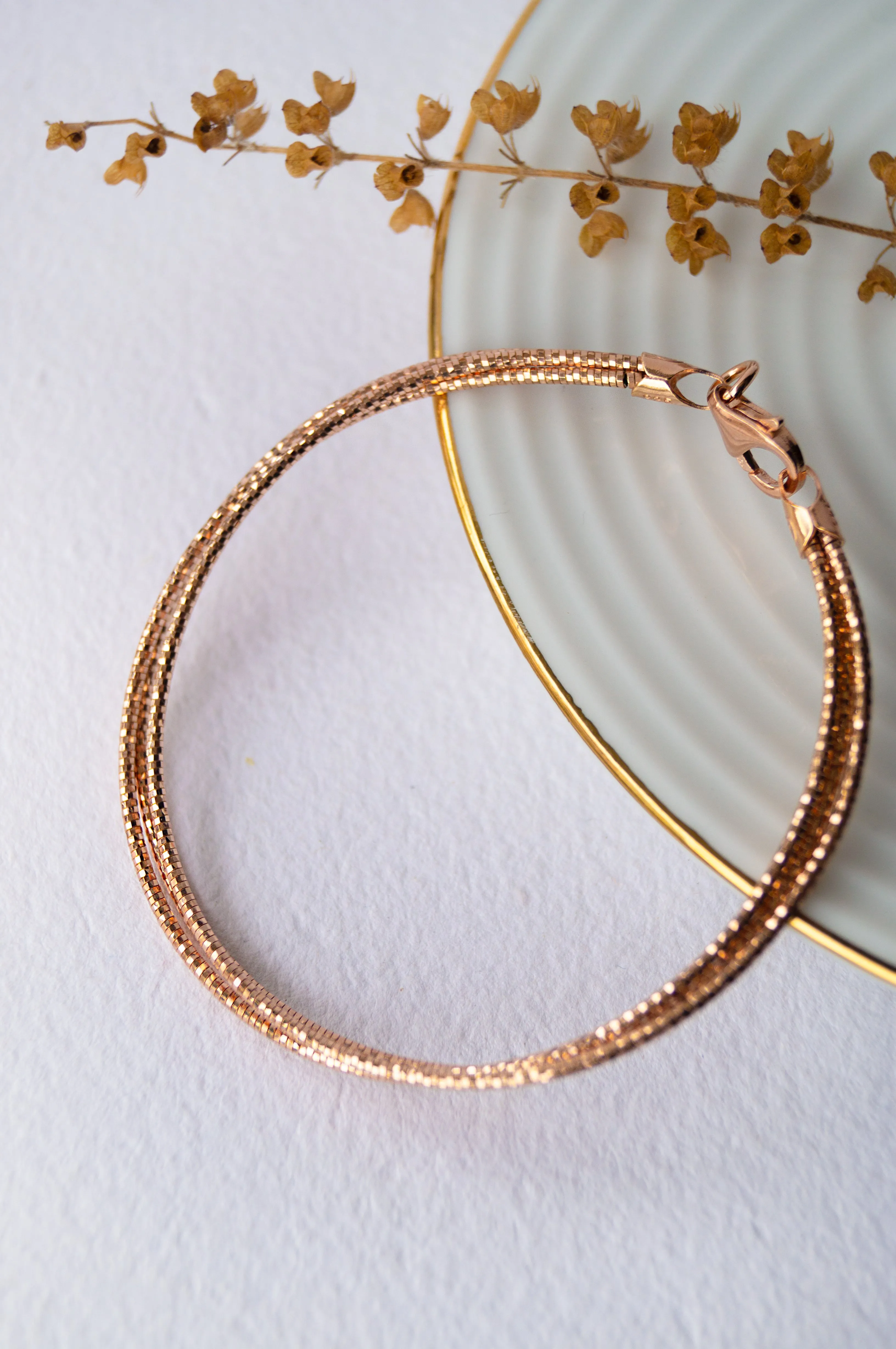 3 Layer Shimmering Rose Gold Plated Sterling Silver Flexible Bracelet