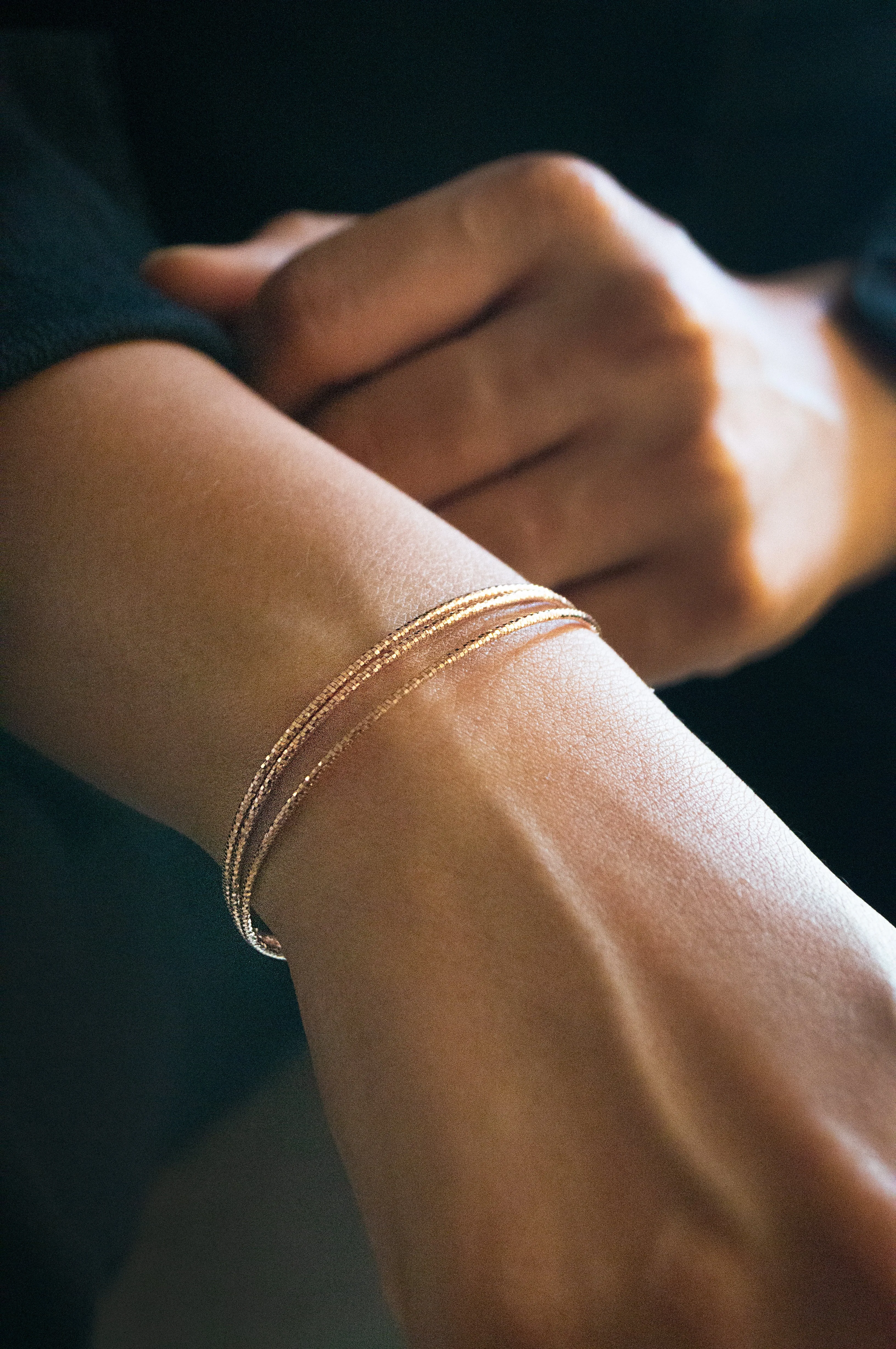 3 Layer Shimmering Rose Gold Plated Sterling Silver Flexible Bracelet