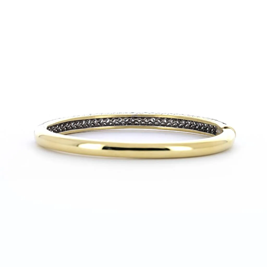 3.0ctw Round Diamond Dome Bangle, 5 Row Pavê -18K Multi-Tone Gold