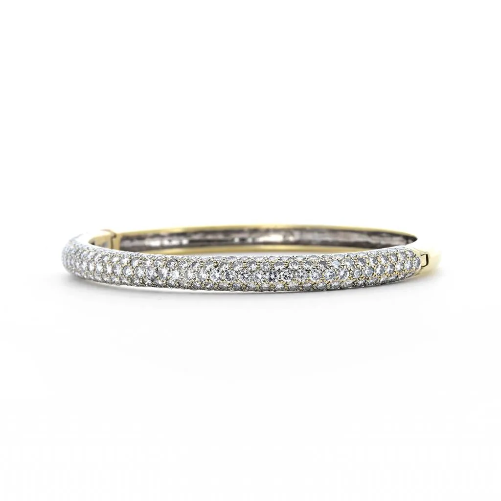 3.0ctw Round Diamond Dome Bangle, 5 Row Pavê -18K Multi-Tone Gold