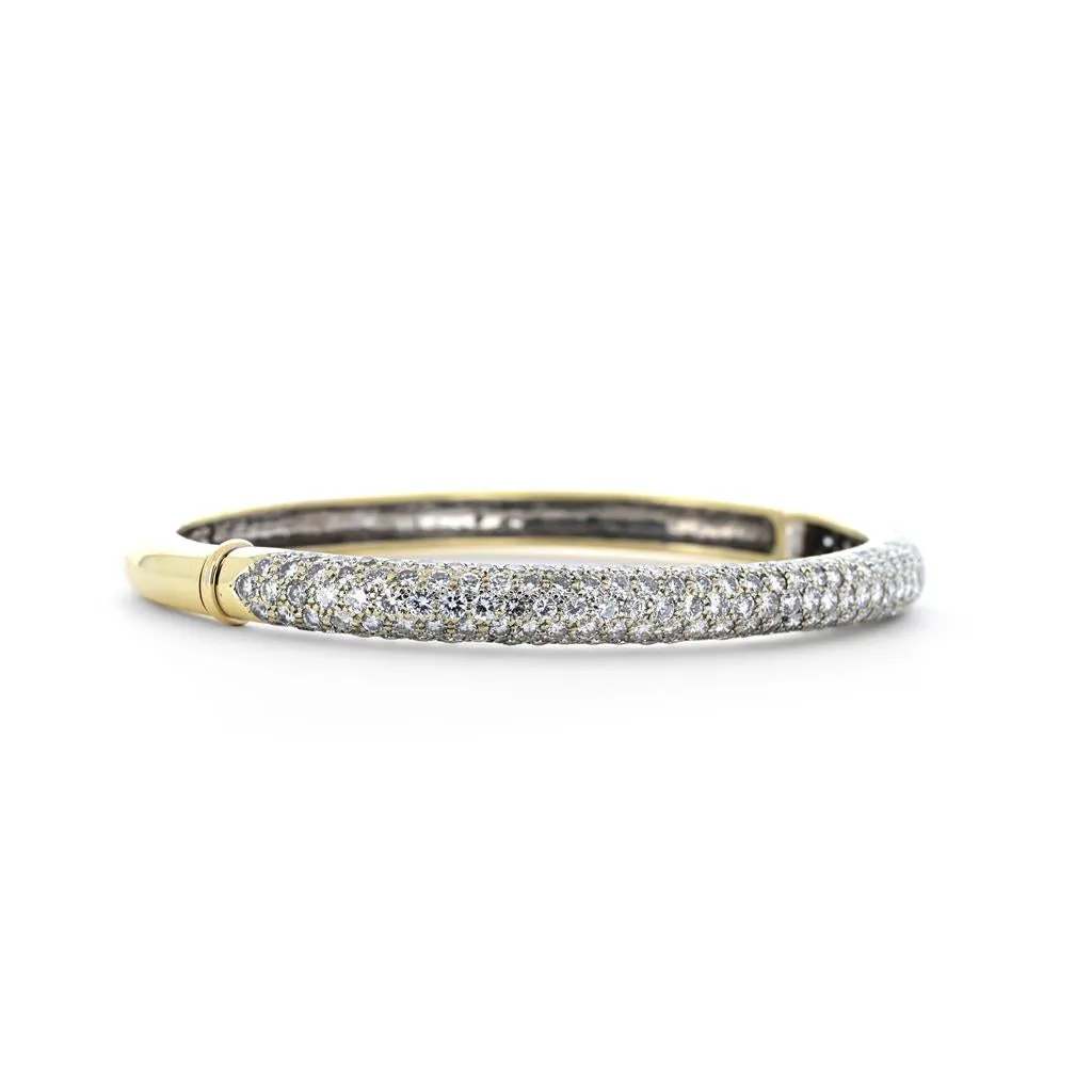 3.0ctw Round Diamond Dome Bangle, 5 Row Pavê -18K Multi-Tone Gold