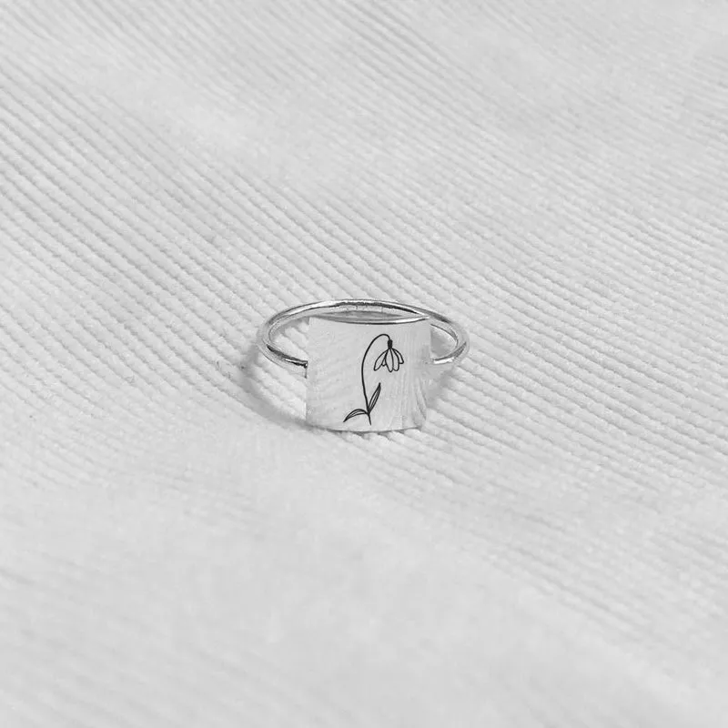 925 Sterling Silver Birth Flower Ring Personalized Flower Ring