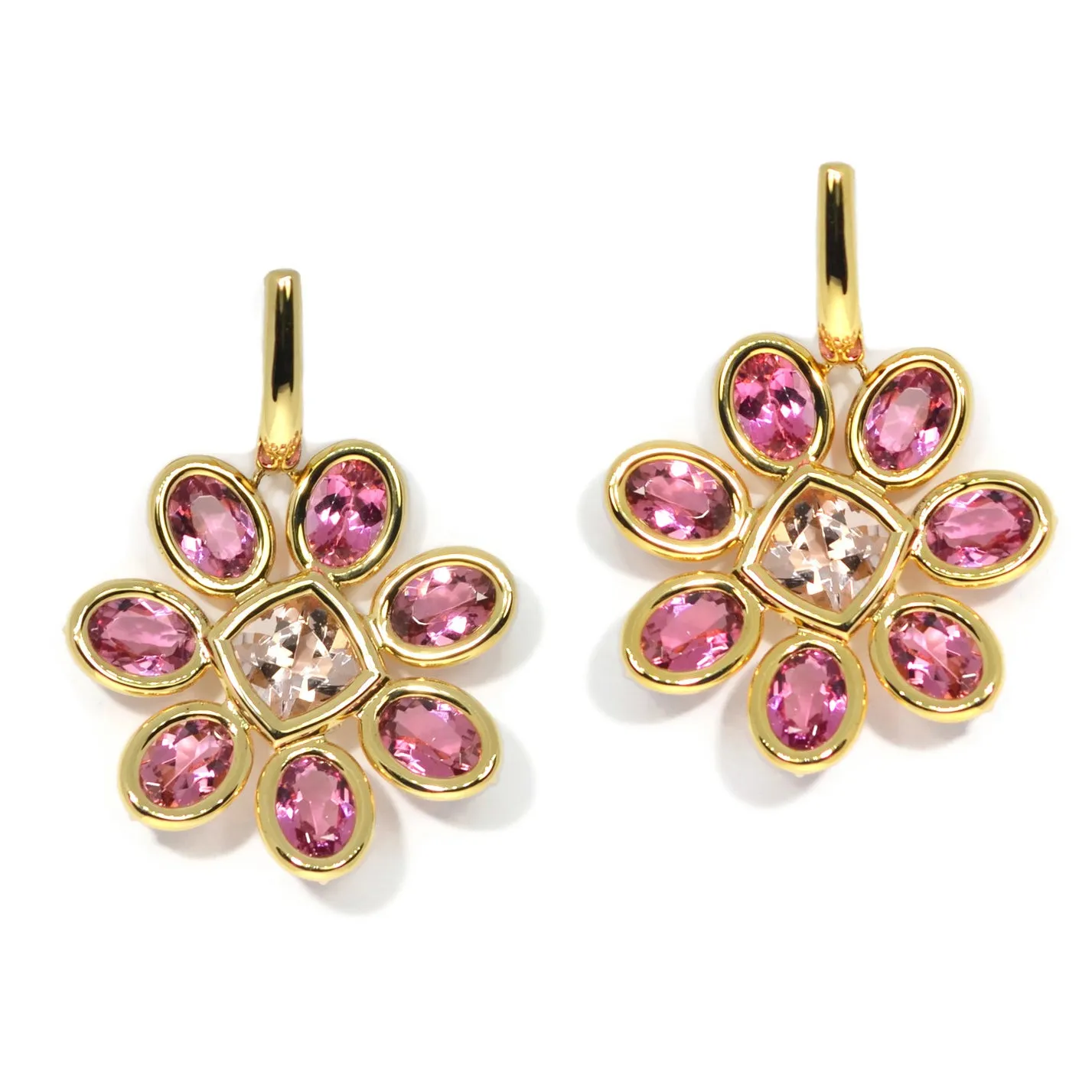 A & Furst - Fiori - Drop Earrings with Pink Tourmaline and Morganite, 18k Yellow Gold