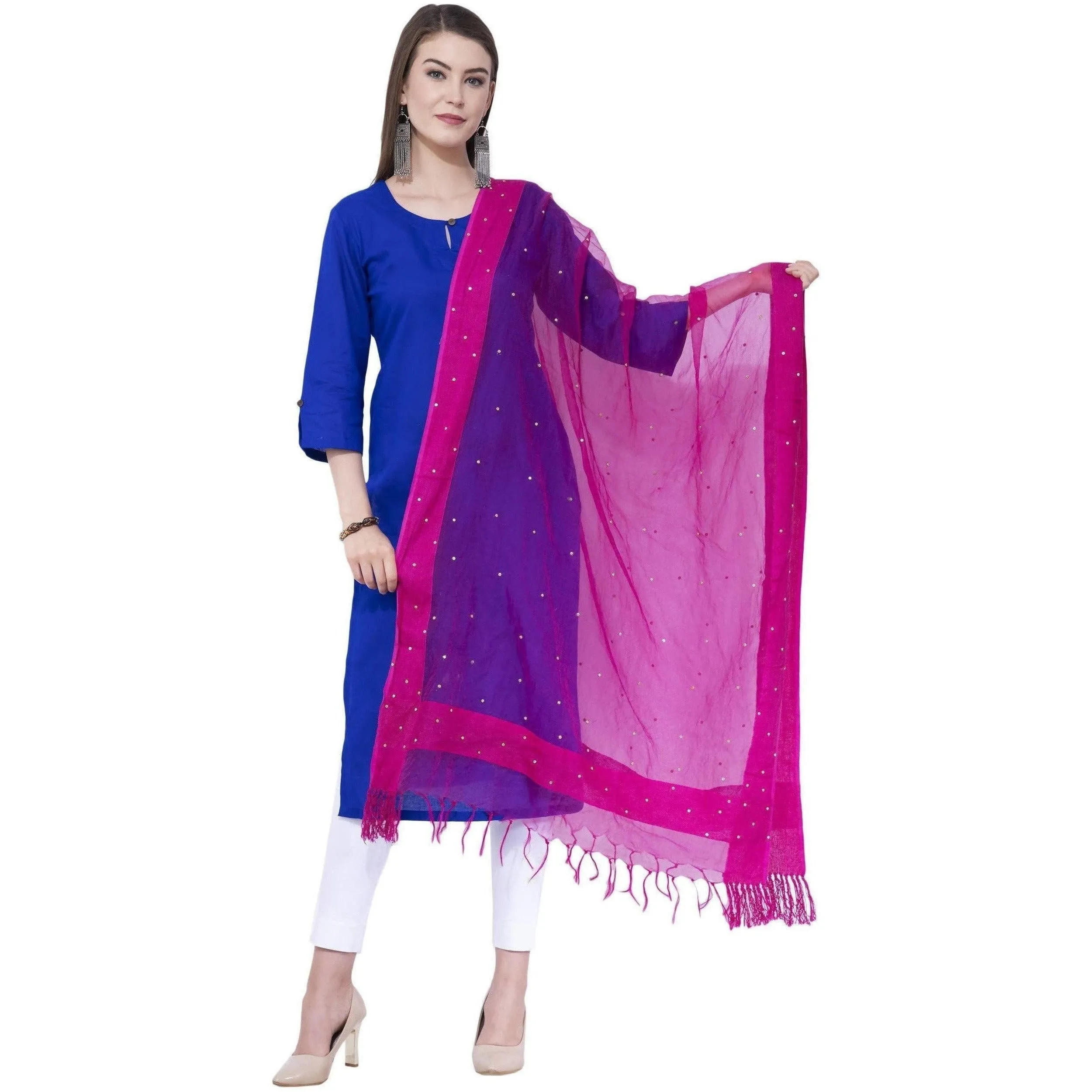 A R Silk Rani Color Chandna Orgenza Cotton Dupattas and Chunnis