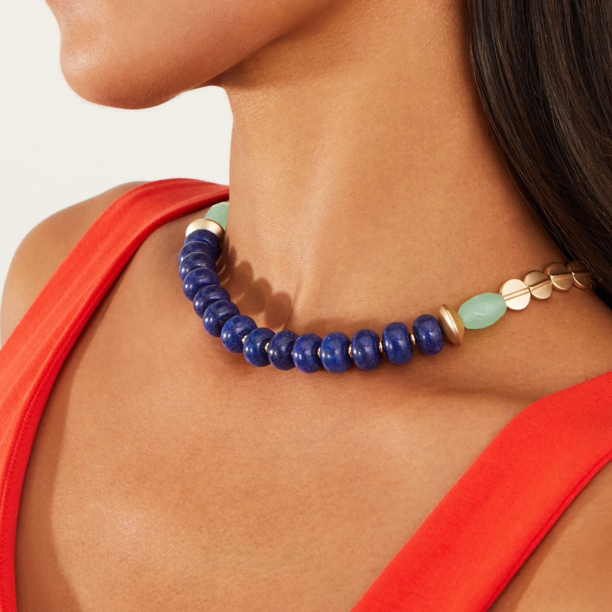 Accessorize London Women's Blue Chunky Semi-Precious Beaded Statement Necklace