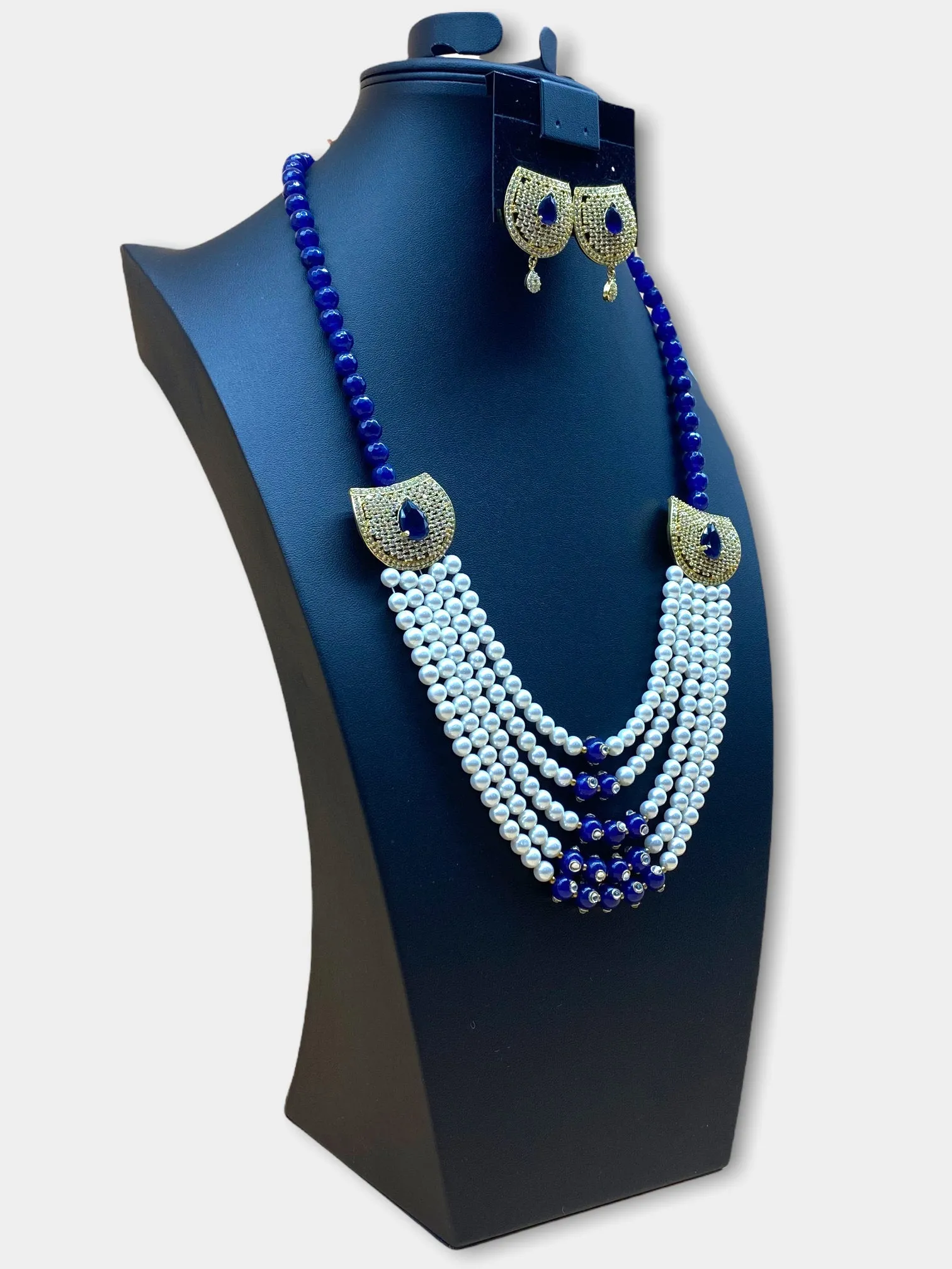 American Diamond Stone Pearl Necklace Set