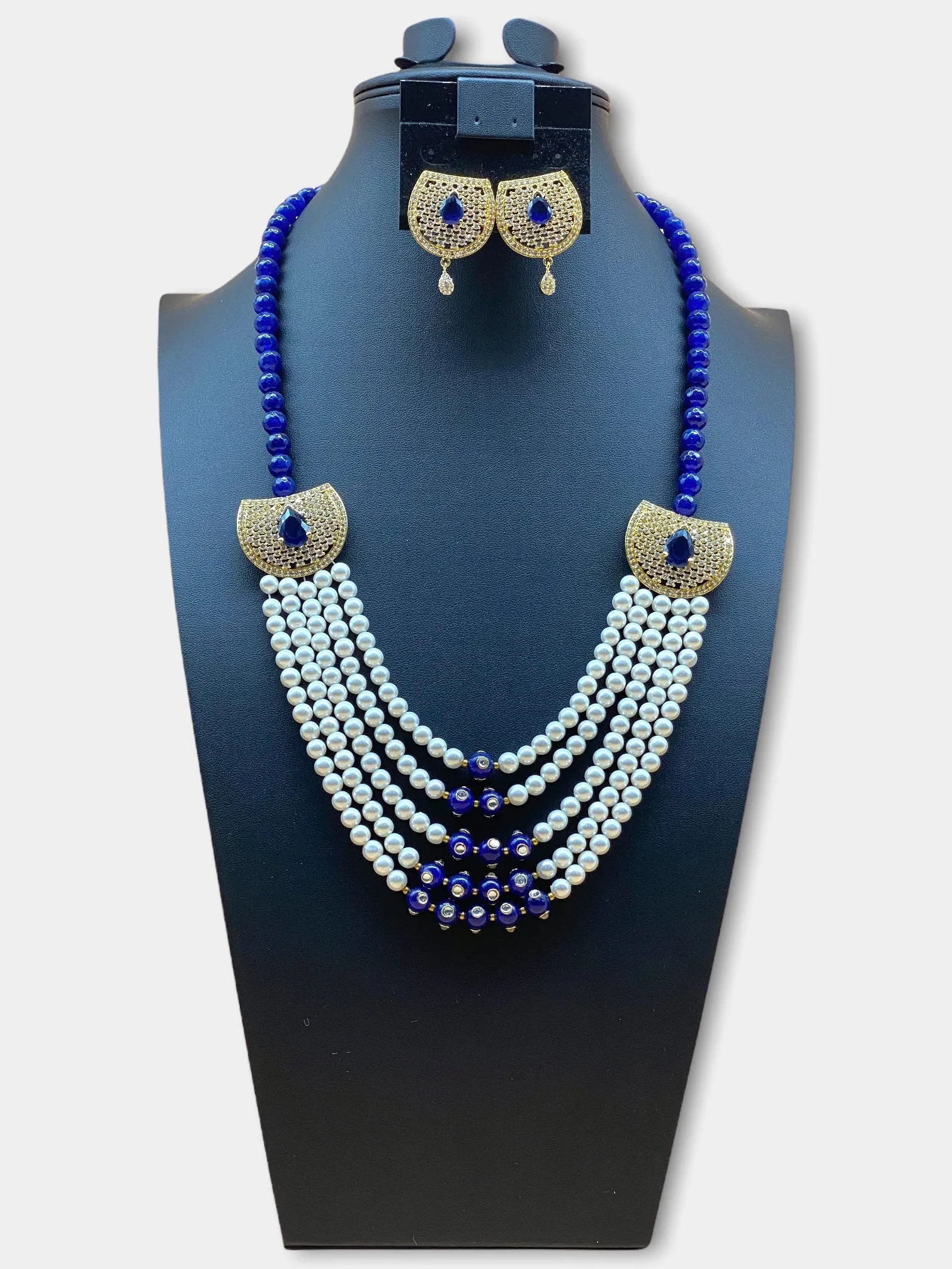 American Diamond Stone Pearl Necklace Set