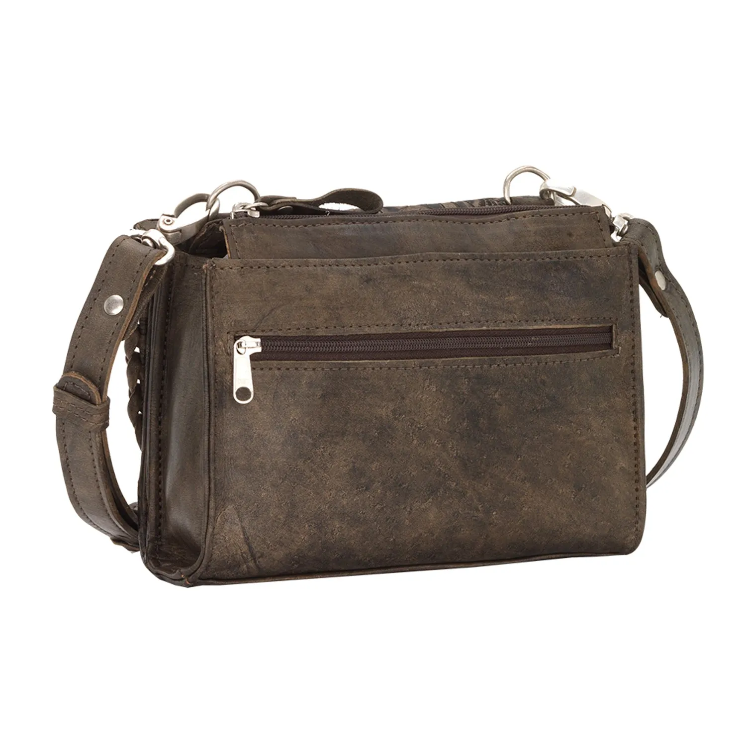 American West Hitchin Post Charcoal Leather Texas Two Step Crossbody Bag