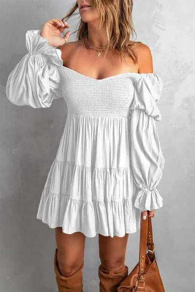 Andrea Smocked Off-Shoulder Tiered Mini Dress