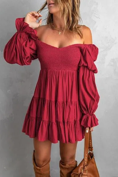 Andrea Smocked Off-Shoulder Tiered Mini Dress