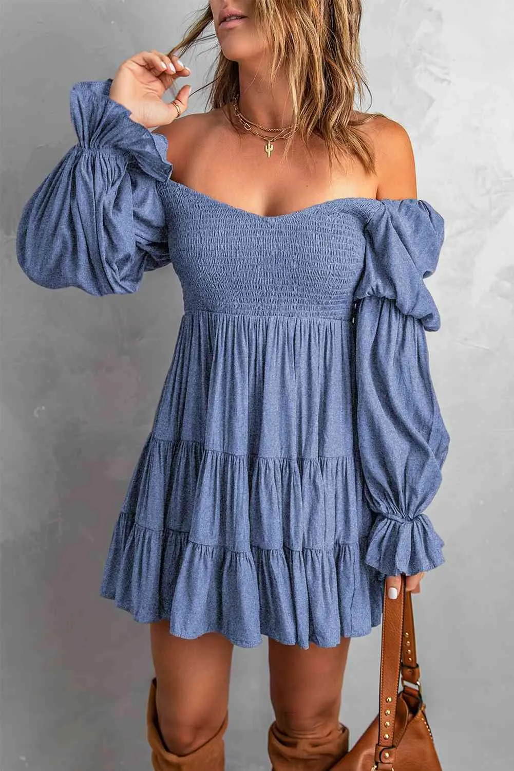 Andrea Smocked Off-Shoulder Tiered Mini Dress