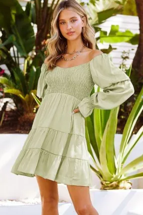 Andrea Smocked Off-Shoulder Tiered Mini Dress