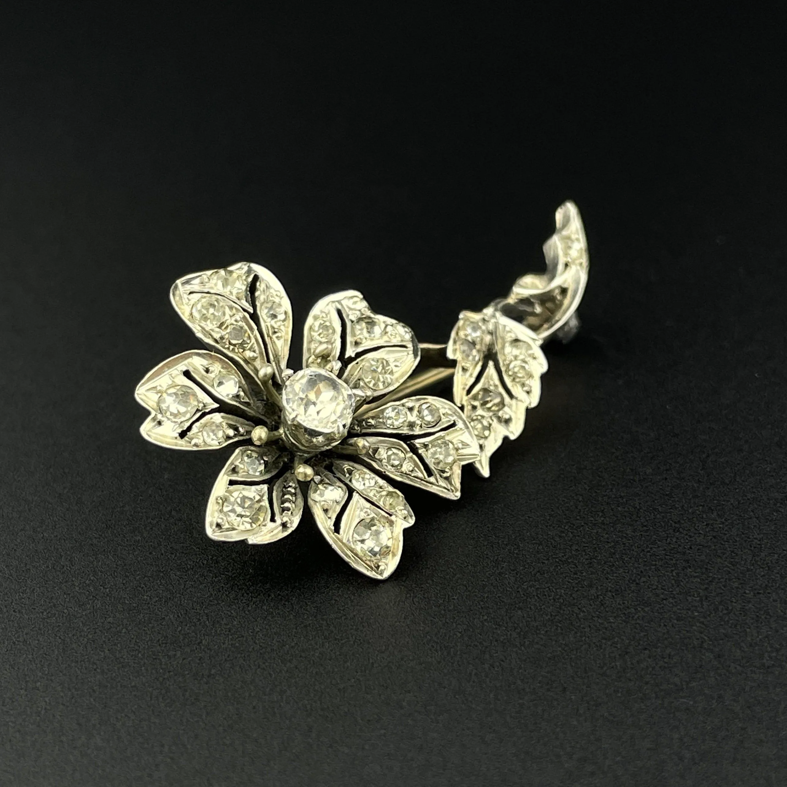 Antique Victorian Silver Cut Paste Large Flower Brooch