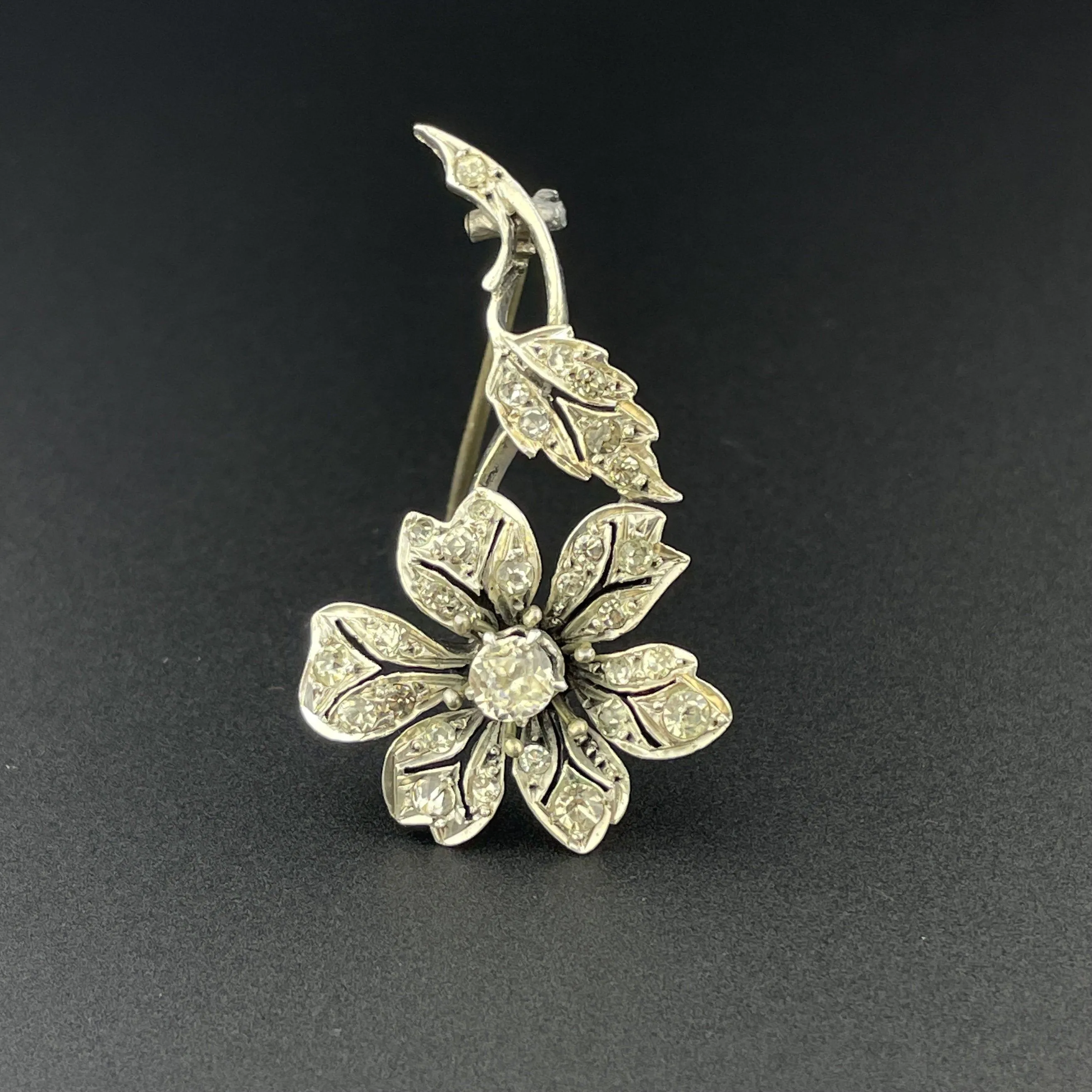 Antique Victorian Silver Cut Paste Large Flower Brooch