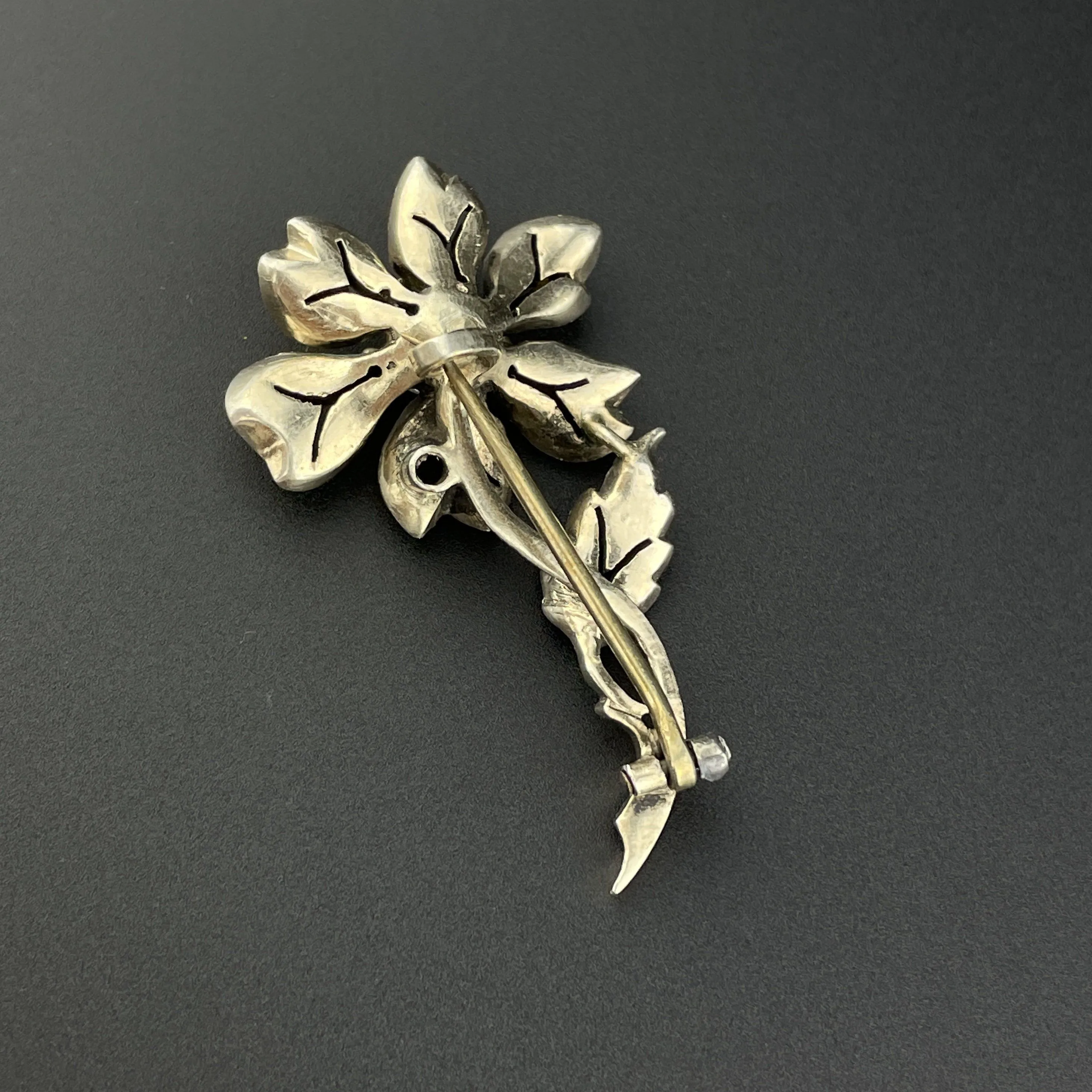 Antique Victorian Silver Cut Paste Large Flower Brooch