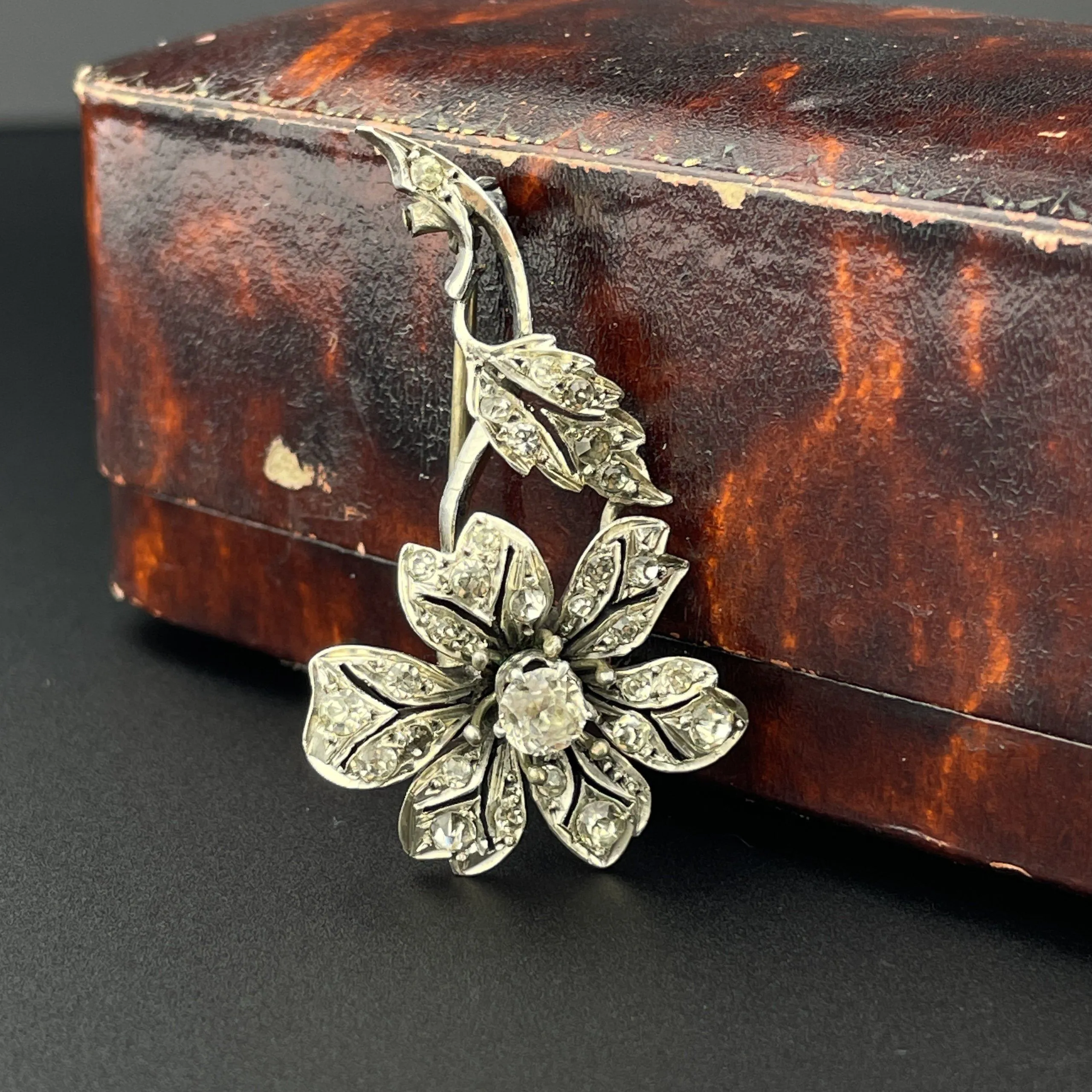 Antique Victorian Silver Cut Paste Large Flower Brooch