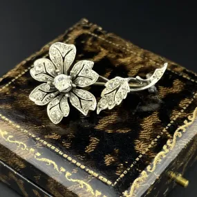 Antique Victorian Silver Cut Paste Large Flower Brooch