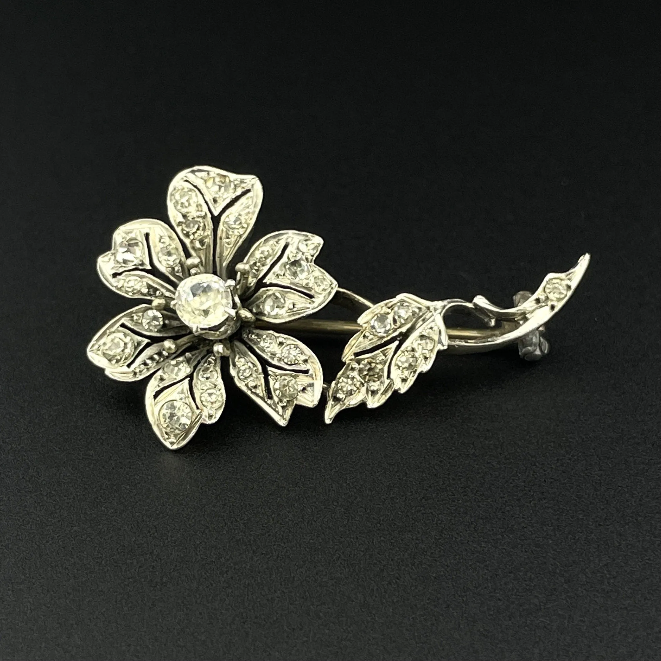 Antique Victorian Silver Cut Paste Large Flower Brooch