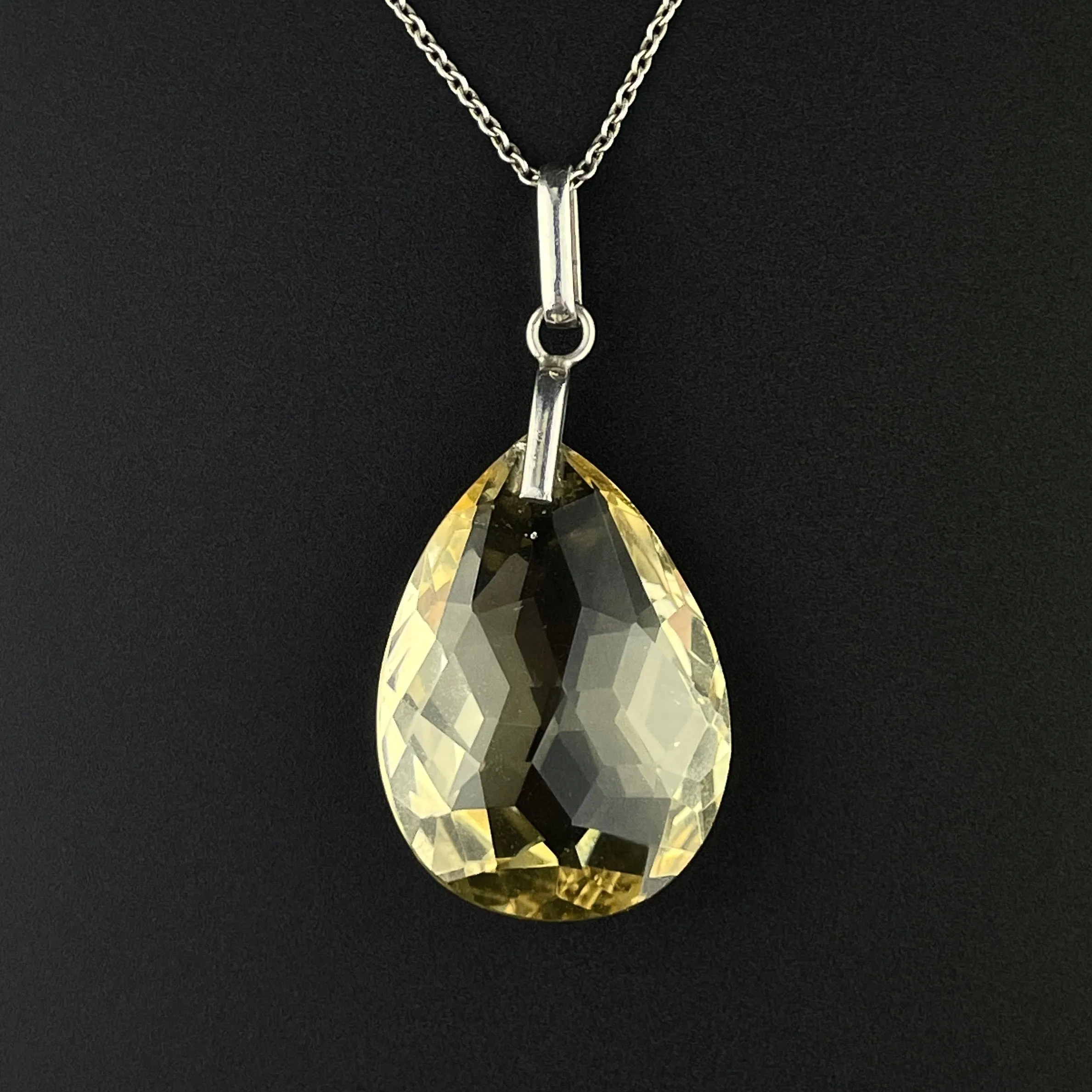 Art Deco Silver Citrine Teardrop Pendant Necklace