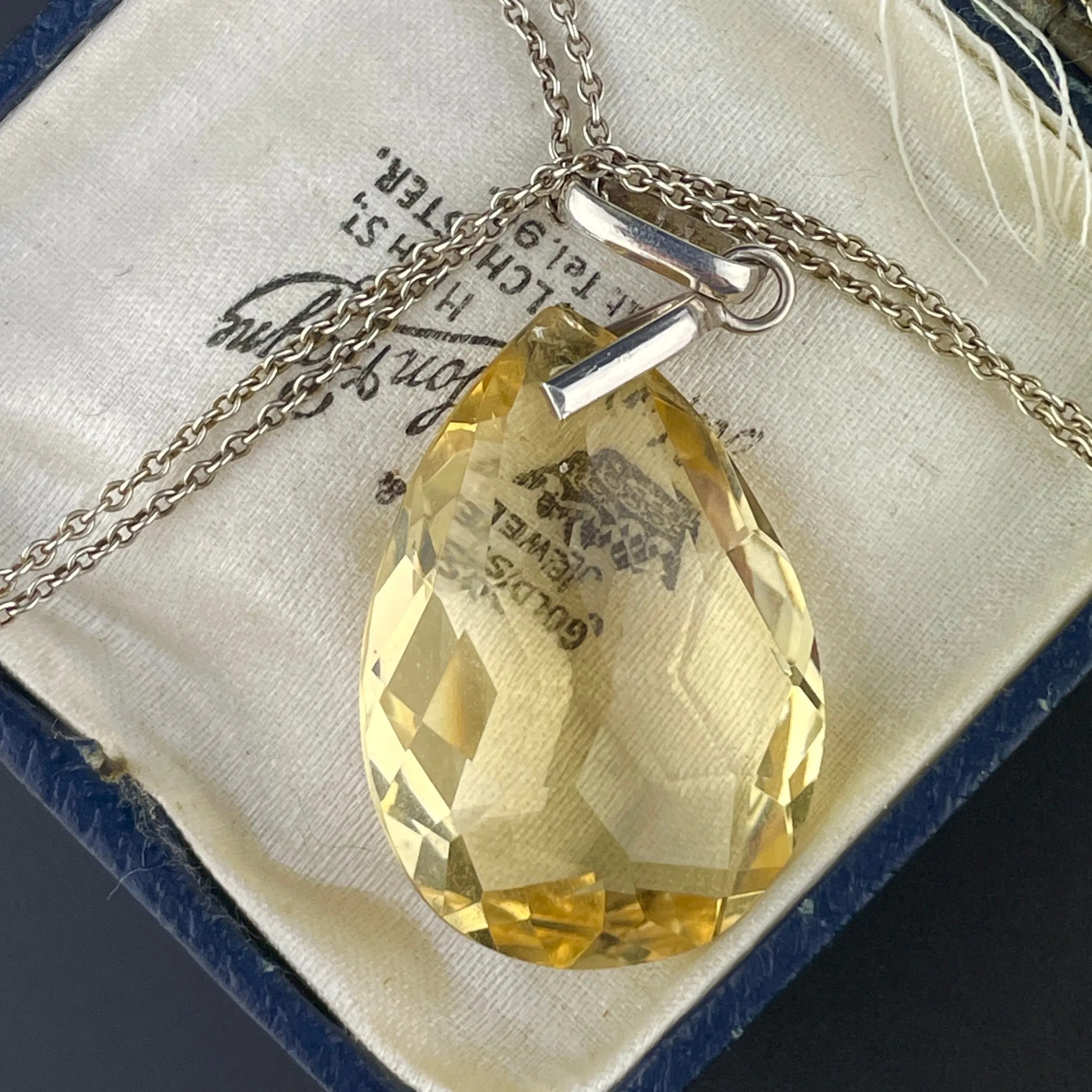 Art Deco Silver Citrine Teardrop Pendant Necklace