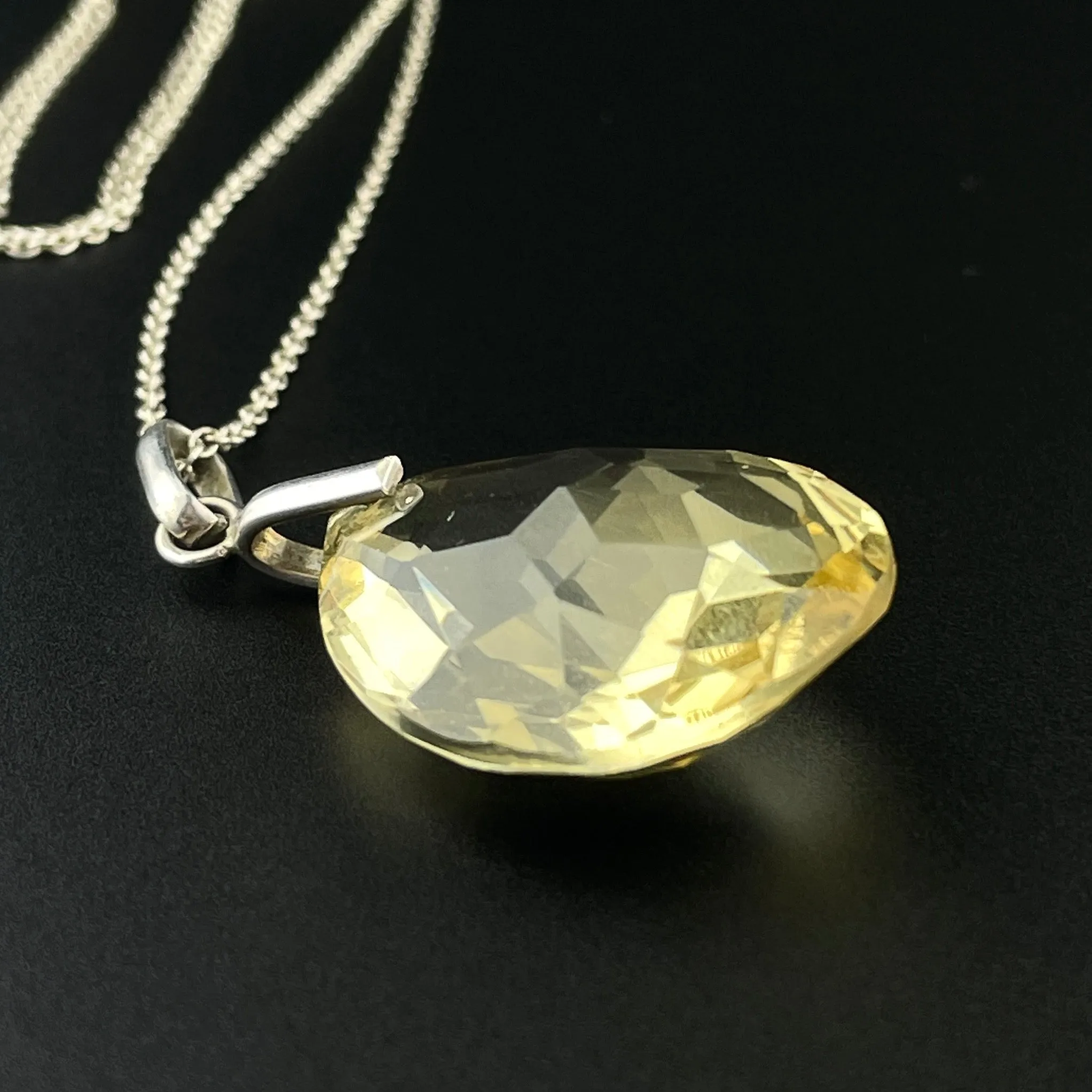 Art Deco Silver Citrine Teardrop Pendant Necklace