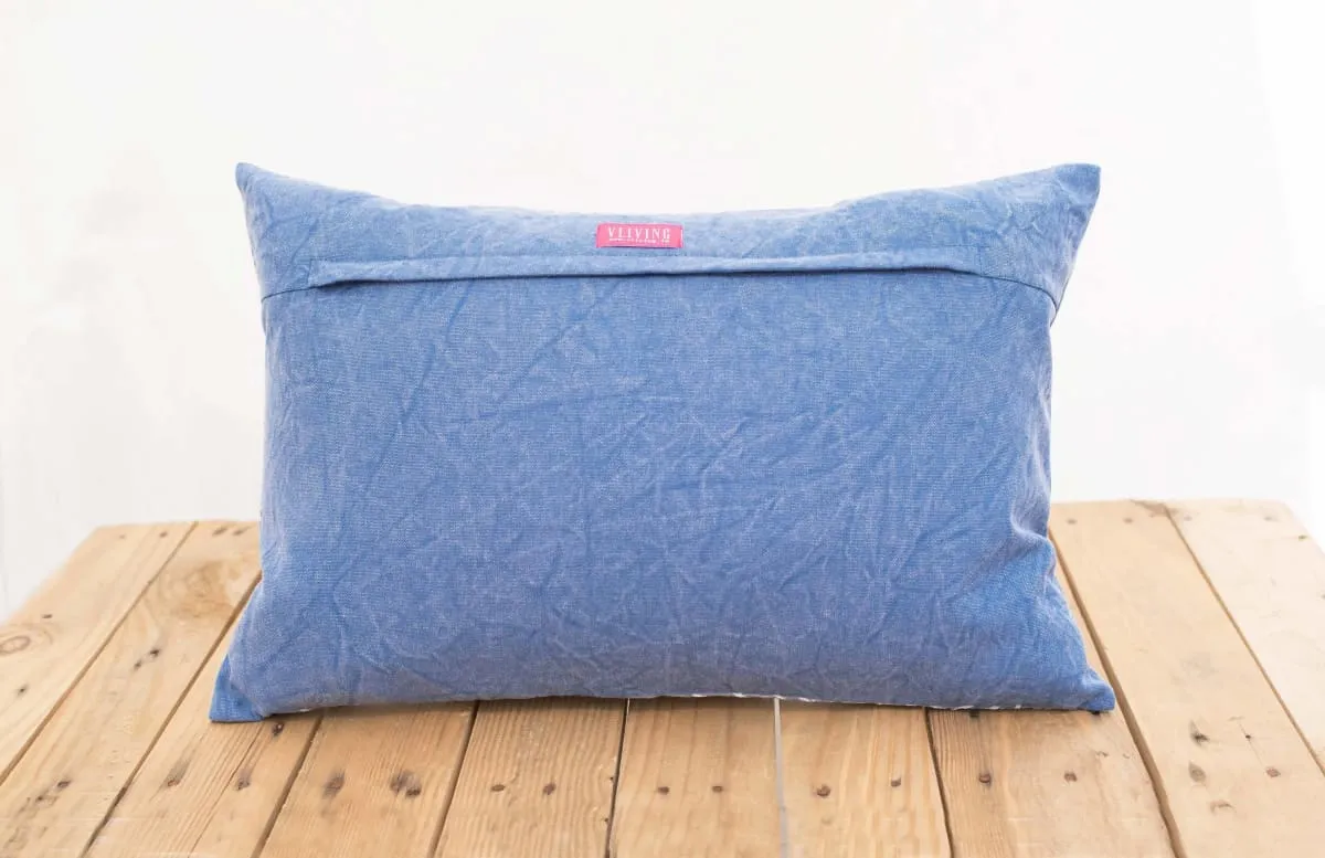 Aztec pattern pillow cover, blue colour, embroidery, geometrical, cotton pillow cover,14"X21"