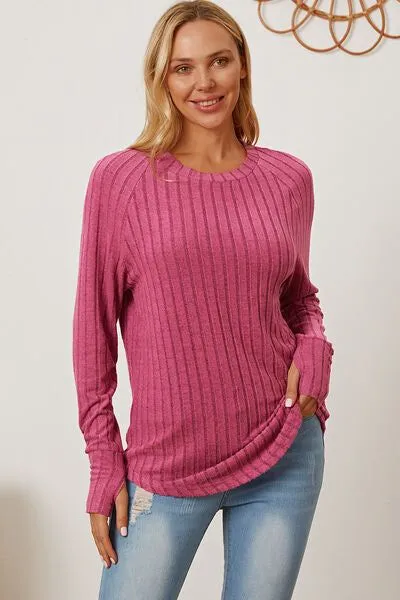 Basic Bae Ribbed Thumbhole Sleeve T-Shirt