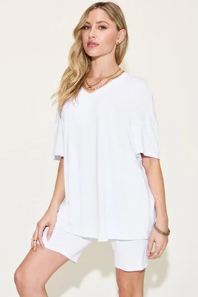 Basic Bae V-Neck Drop Shoulder Short Sleeve T-Shirt and Shorts Set