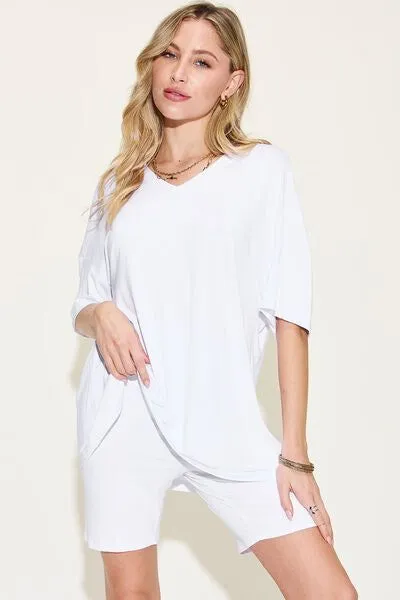 Basic Bae V-Neck Drop Shoulder Short Sleeve T-Shirt and Shorts Set