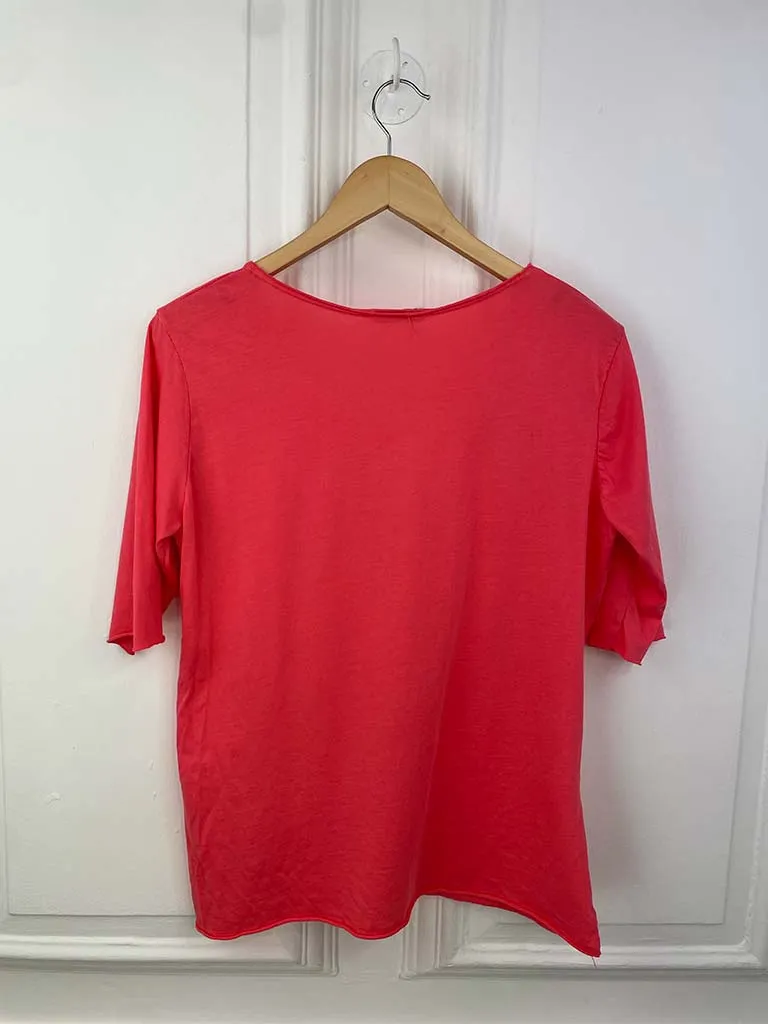 Basic Half Sleeve Slub Top - Coral