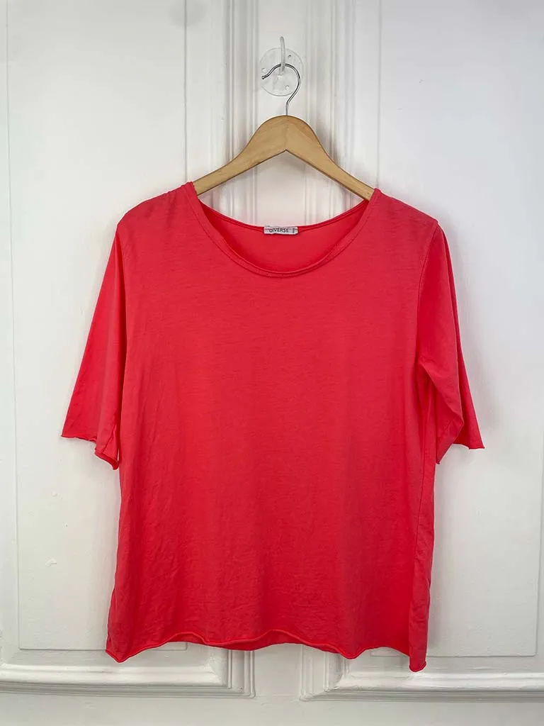 Basic Half Sleeve Slub Top - Coral