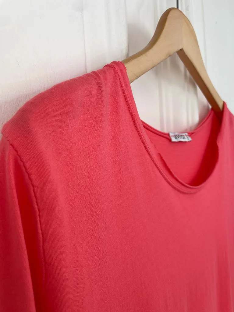 Basic Half Sleeve Slub Top - Coral