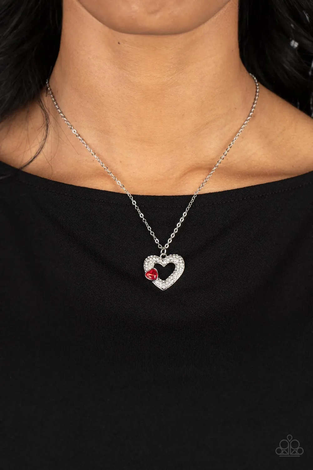 Bedazzled Bliss Red & White Rhinestone Heart Necklace - Paparazzi Accessories