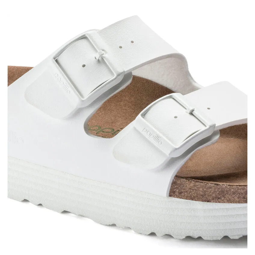 Birkenstock Women's Arizona Platform Vegan Birko-Flor (White - Narrow Fit)