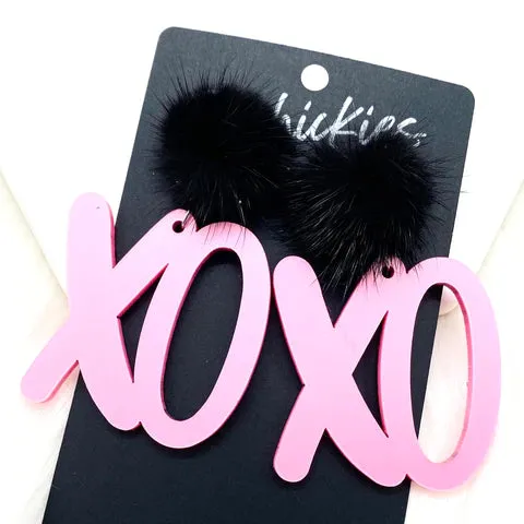 Black Puff & XO Acrylic Dangles Earrings